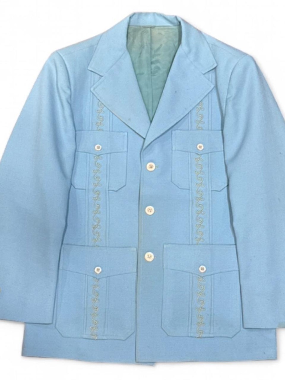 Vintage 70s Arnold Christensen Embroidered Padded Blue Blazer Jacket